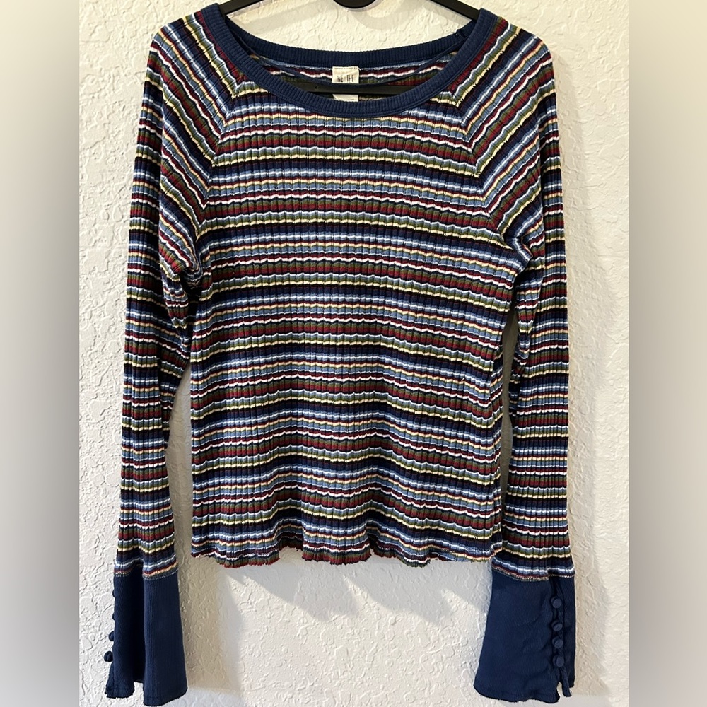 WE THE FREE striped round crew neck crop long sleeve top-Sz L